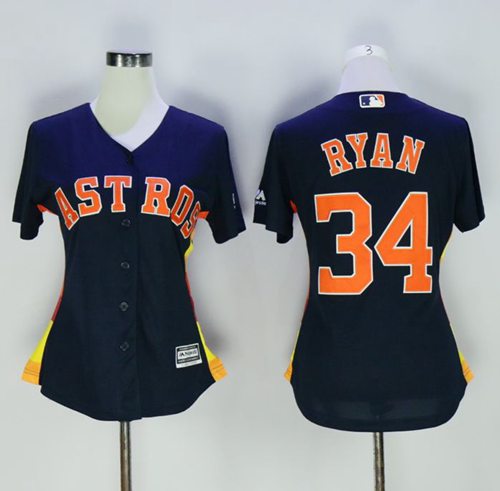 Astros #34 Nolan Ryan Navy Blue Alternate Women's Stitched MLB Jersey